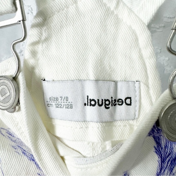 #35🎄 388. DESIGUAL white jeans overalls shorts drawn giraffe size 7 - 8 years - Picture 7 of 8